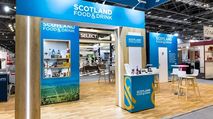 A bespoke exhibition stand designed for Scotland Food & Drink